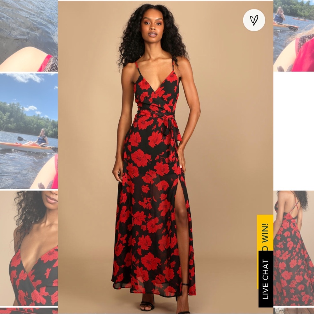 WORN ONCE- nearly new Lulu’s “Best Occasion Black Floral Maxi Dress”